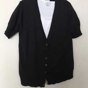 Denim & Co Black Short Sleeve Cardigan L